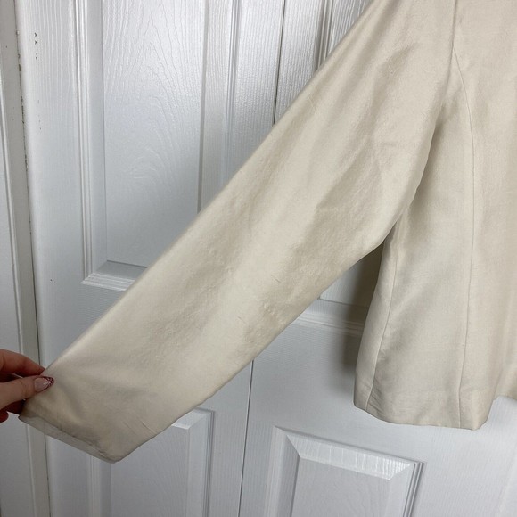Eileen Fisher Size S 100% Silk Dupioni Jacket Ecru Ivory Beige Hook loop - Picture 3 of 7